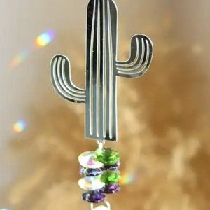 Silver Saguaro Cactus Cacti Green Crystal Prism Suncatcher Window Sun Hanging